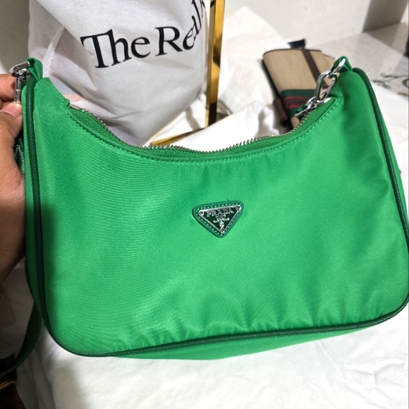 Prada Handbags - Prada Kelly Green Nylon Shoulder Bag